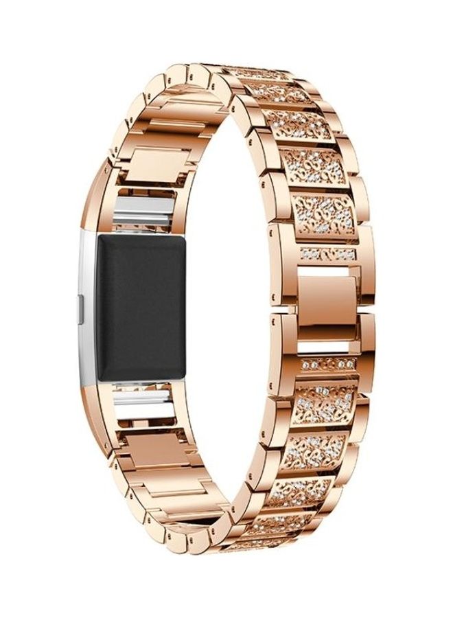 Diamond-studded Solid Stainless Steel Wrist Strap Watch Band For Fitbit Charge 2 Rose Gold