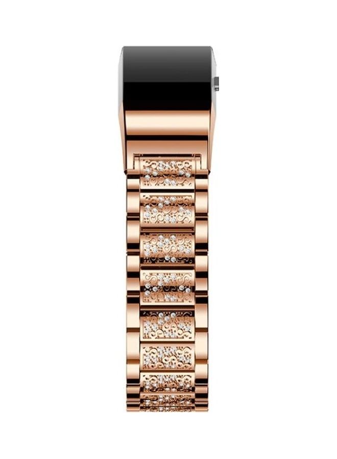 Diamond-studded Solid Stainless Steel Wrist Strap Watch Band For Fitbit Charge 2 Rose Gold