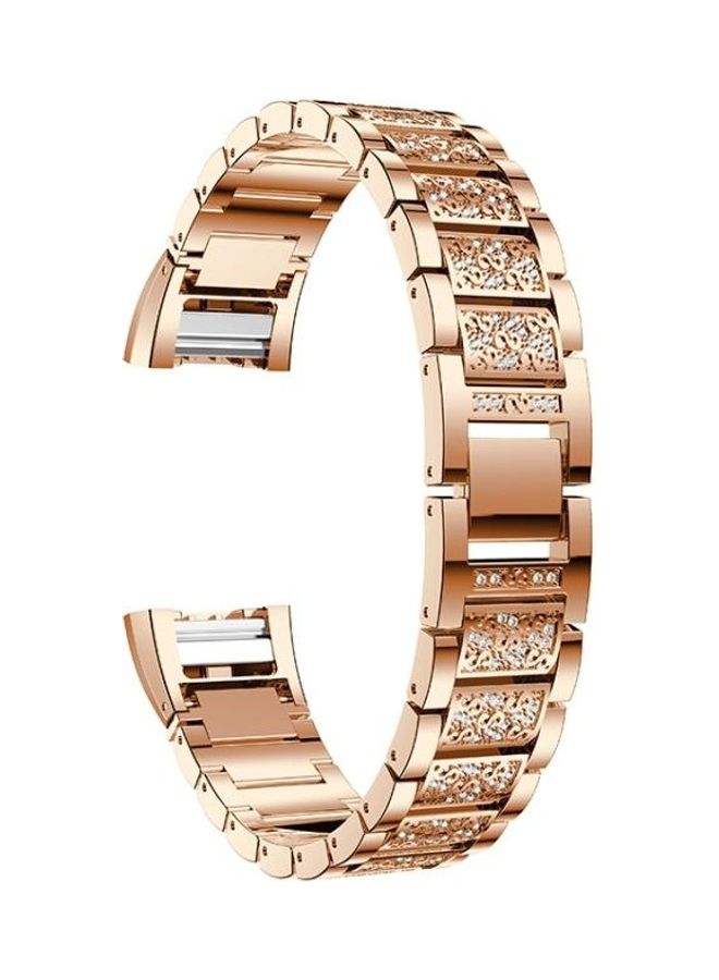 Diamond-studded Solid Stainless Steel Wrist Strap Watch Band For Fitbit Charge 2 Rose Gold