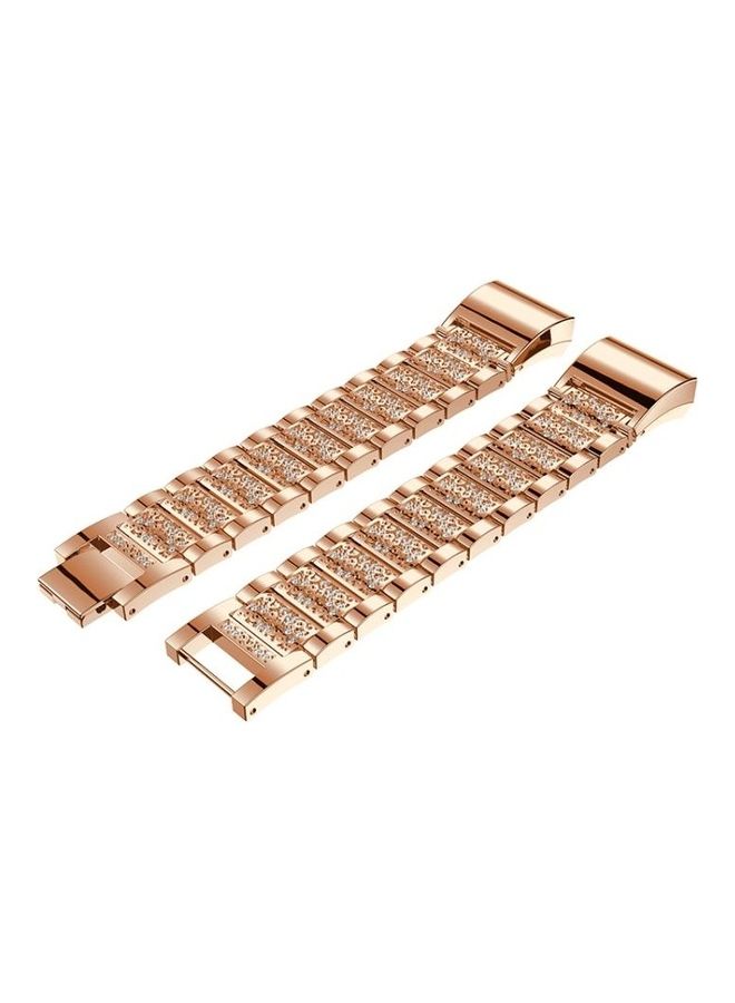 Diamond-studded Solid Stainless Steel Wrist Strap Watch Band For Fitbit Charge 2 Rose Gold