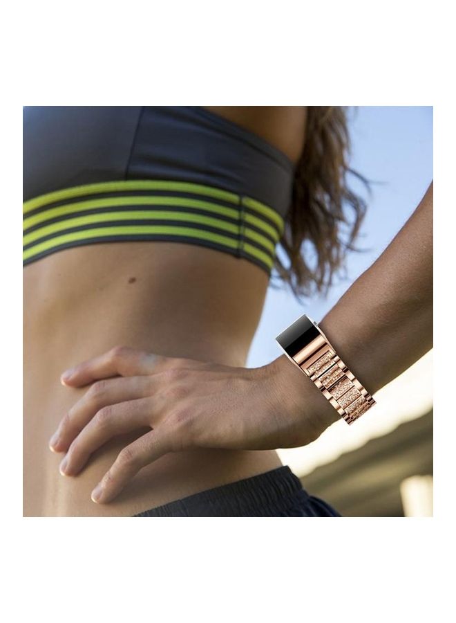 Diamond-studded Solid Stainless Steel Wrist Strap Watch Band For Fitbit Charge 2 Rose Gold