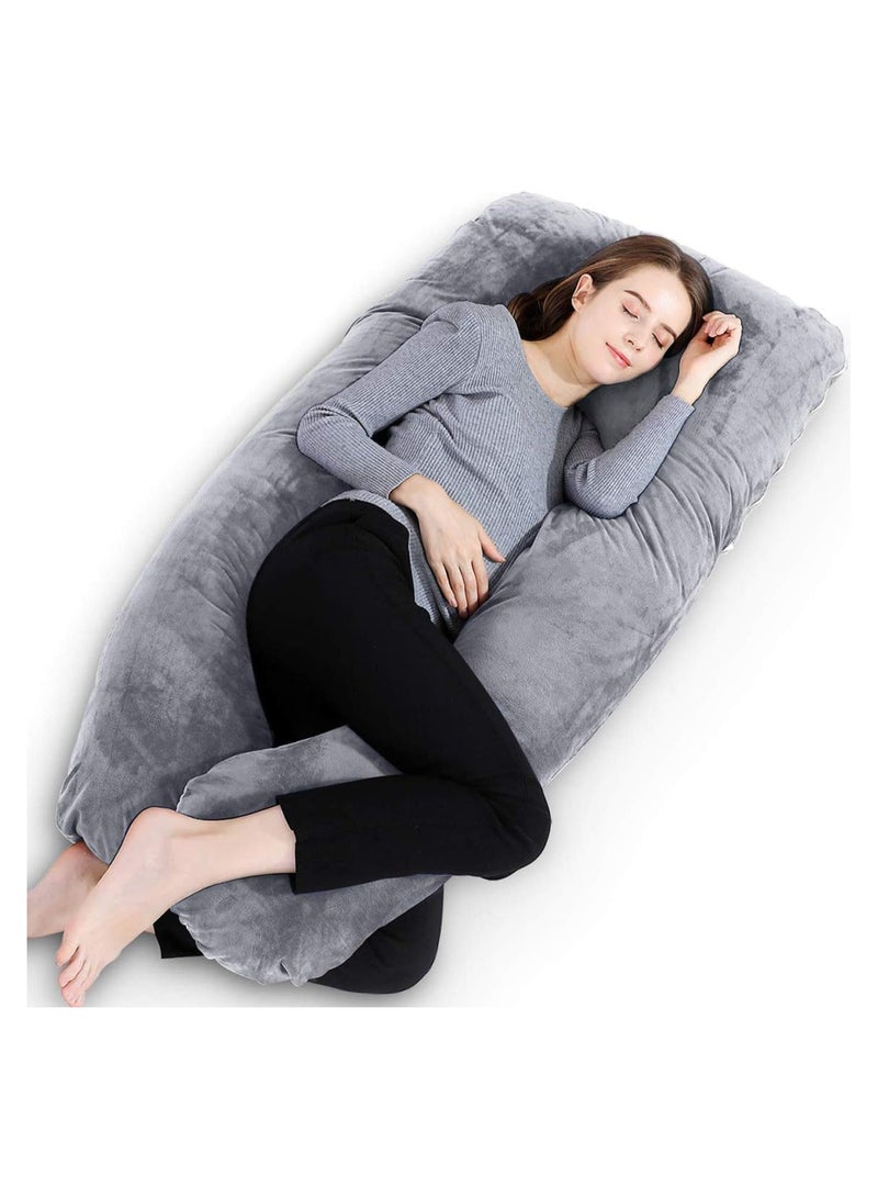 Ultimate U-Shape Pregnancy Pillow For Full Body Support And Blissful Sleep velvet Grey