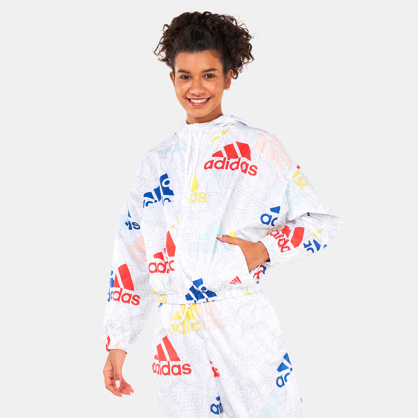 Women's Essentials Multi-Coloured Logo Loose Fit Windbreaker Jacket