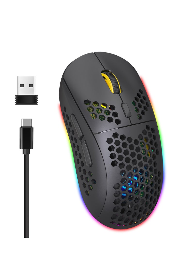 Wireless Bluetooth Gaming Mouse Rgb Lighting Mouse with 4 Adjustable DPI for Desktop Laptop Black