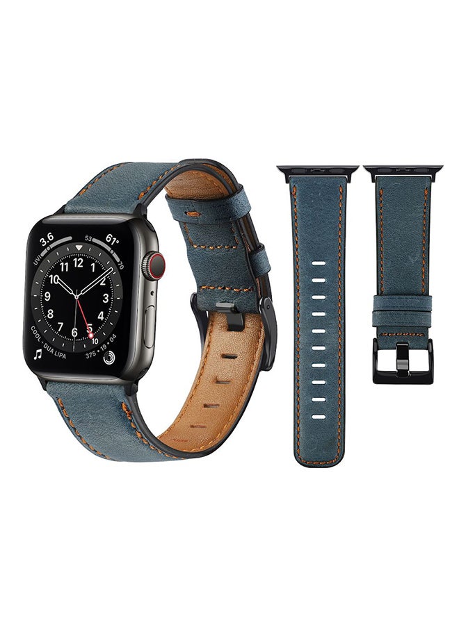 Retro Leather Replacement Band For Apple Watch Series 6/SE/5/4/3/2/1 Dark Green Blue