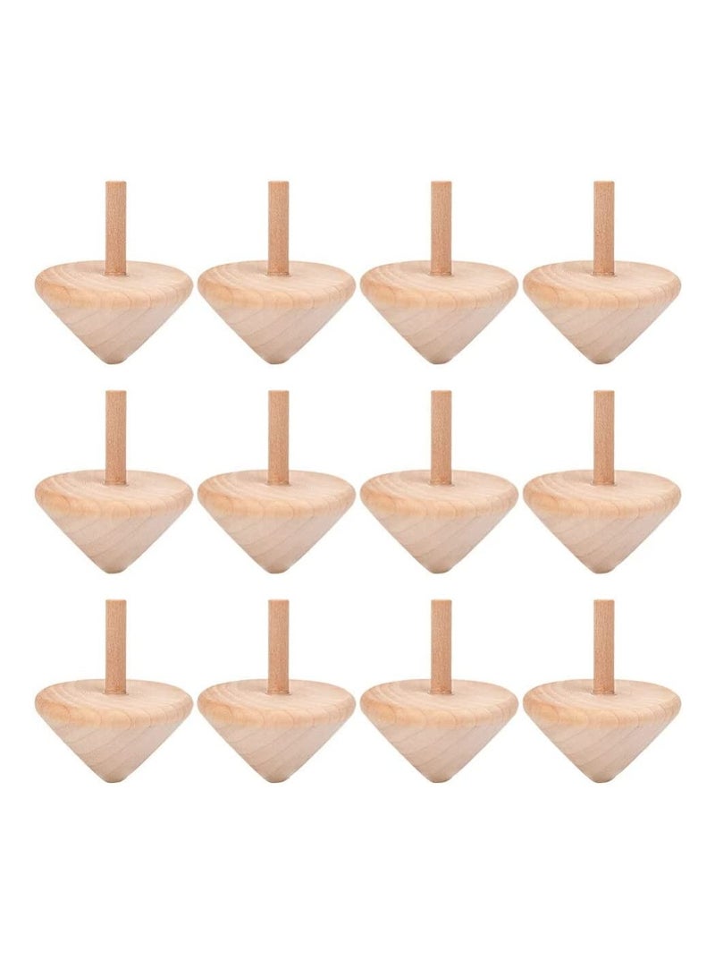 Wooden Spinning Top Unfinished Wood Tops Craft Gyroscopes Toy for DIY Kids Children Toy Party Favor New Year Gifts (12Pcs)