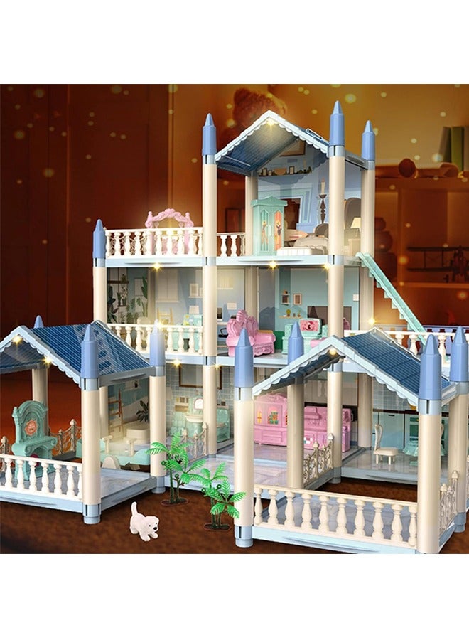 Doll House Building Toys with Lights to Assemble Kitchen, Bedroom, Furniture, Garden, Dolls, Pets, Pink Play Dream House for Girls, Girls Toddler DIY Ideas Gifts