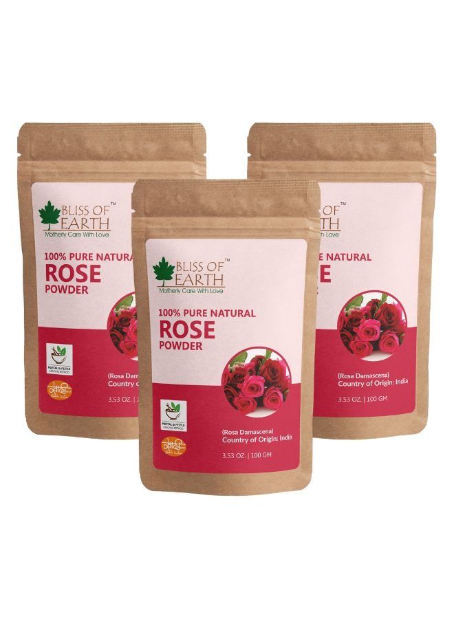 100% Pure Natural Rose Petals Powder 100GM Great For Face & Skin Pack of 3