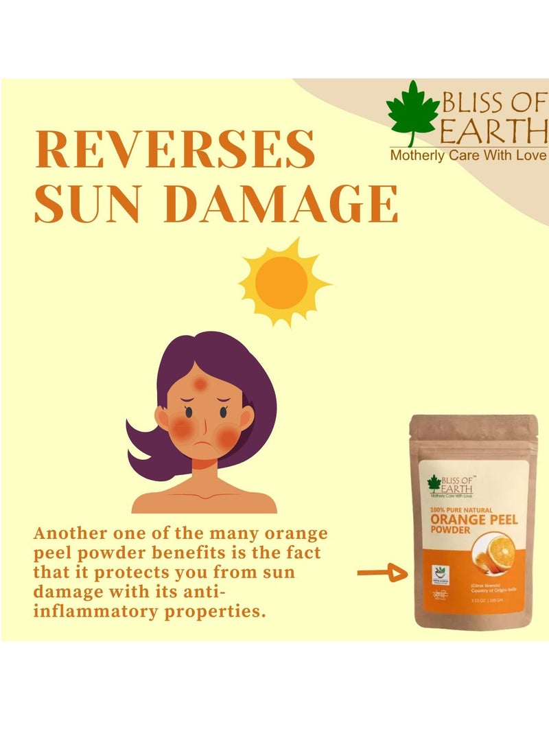 100% Pure Orange Peel Powder 100GM Best For Naturally Glowing Skin Natural Sun Tan Remover & Exfoliator Hair Conditioning & Skin Care Pack of 3
