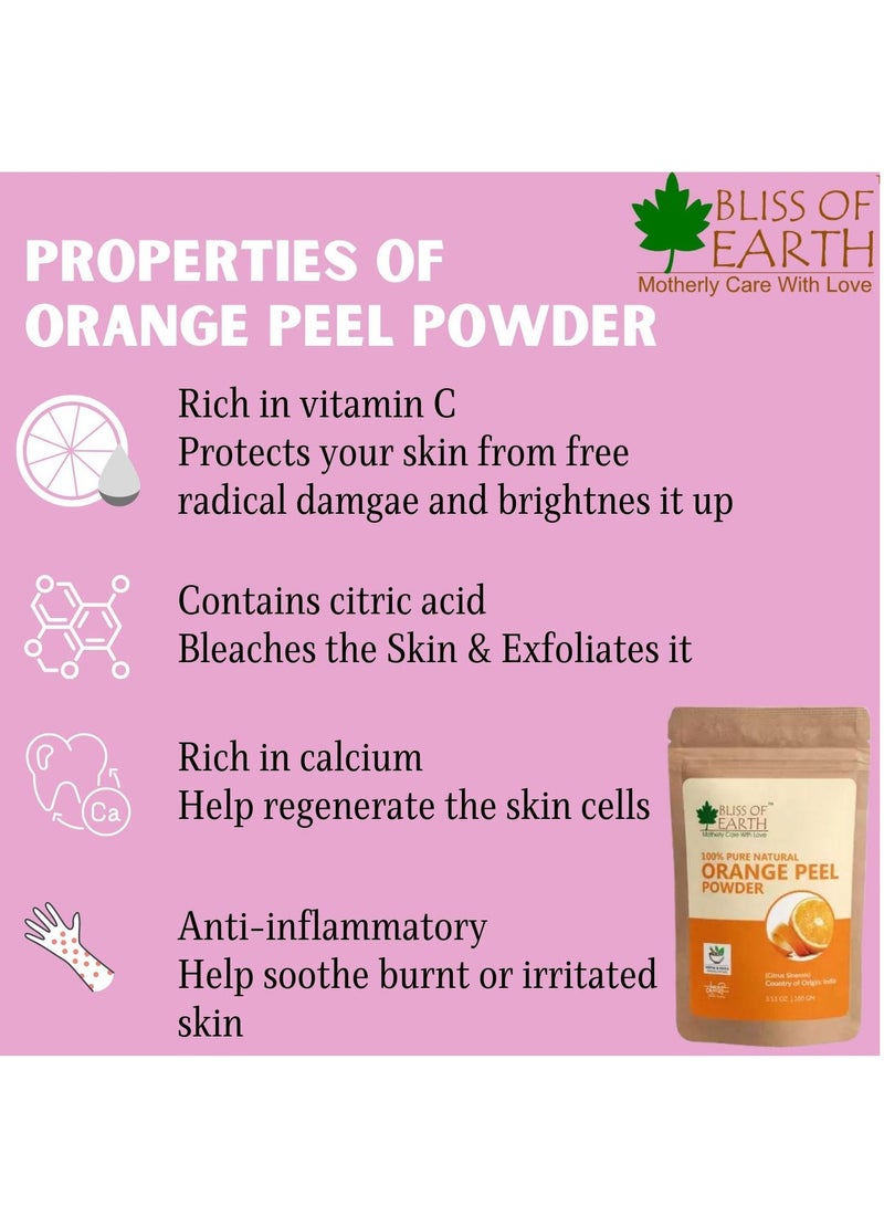 100% Pure Orange Peel Powder 100GM Best For Naturally Glowing Skin Natural Sun Tan Remover & Exfoliator Hair Conditioning & Skin Care Pack of 3
