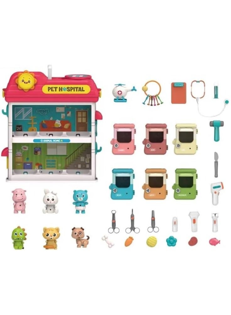 Children Pretend Play Doctor Game set Animals Pet House Cage Set Hospital Toy For Kids