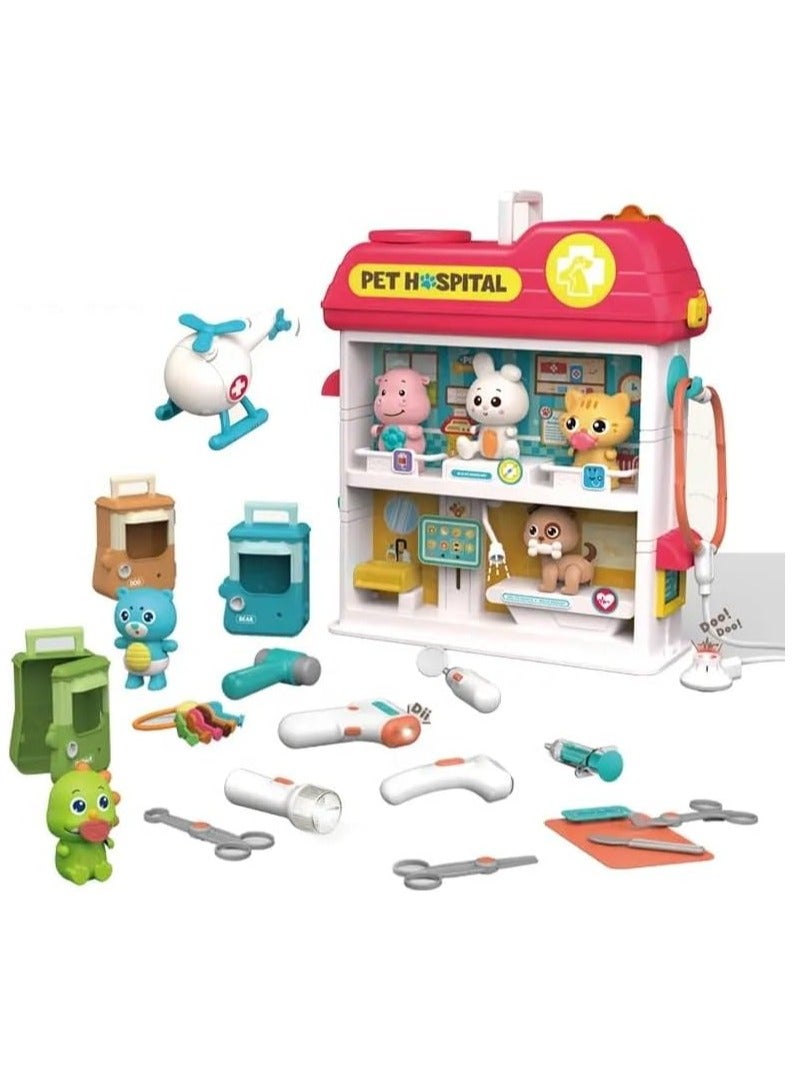 Children Pretend Play Doctor Game set Animals Pet House Cage Set Hospital Toy For Kids