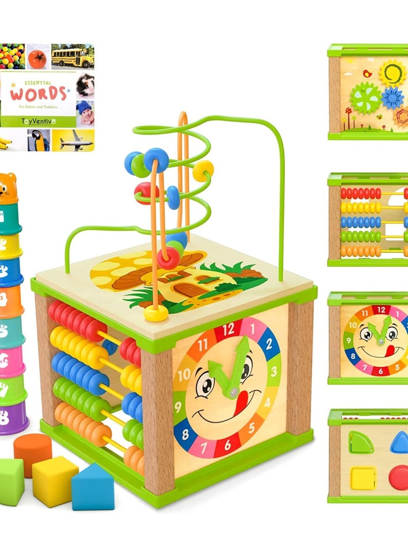 ORiTi Wooden Activity Cube Montessori Toys Multipurpose Educational Sensory Toy
