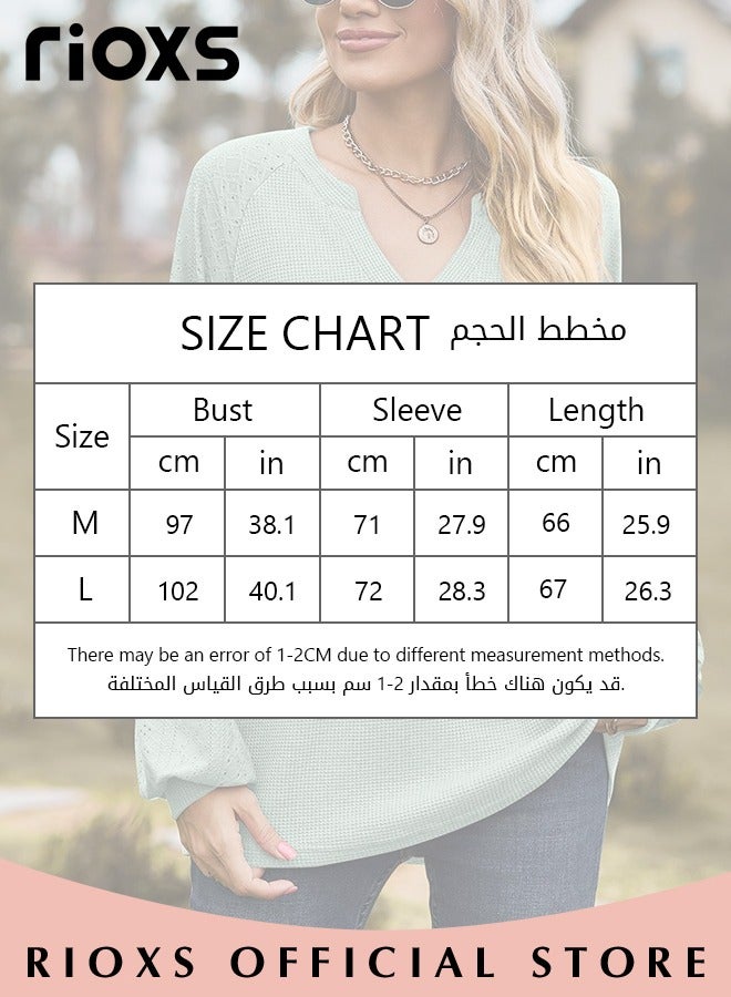 Women's V-neck Tunic Tops, Long Sleeve Shirt Knitted Loose Sleeves Fitted Tops， Solid Color Jacquard Tops, Soft Comfortable Pullover Shirt, Simple Casual Shirt, Ladies Blouse For Outgoing Work And Daily Wear
