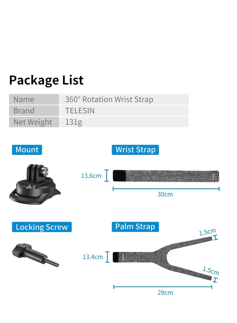 SYOSI Wrist Mount Strap 360 Rotation Arm Plam Ankle Band Holder Cycling for GoPro Max Hero 10 9 8 7 6 5 Insta360 One R X2 Go2 DJI Osmo Action 2 Camera Accessories
