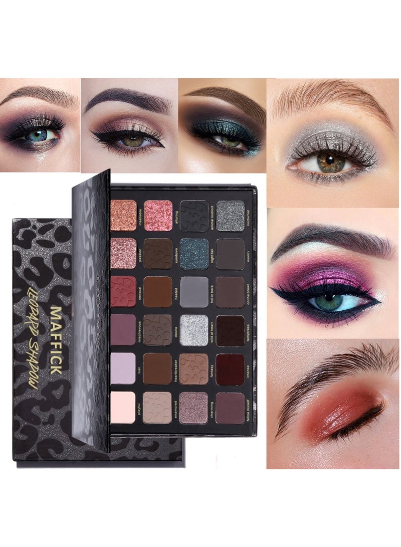 MAFFICK 24-Color Leopard Eyeshadow Palette - Color Changing Pearl Light, Matte Finish, Long-lasting Makeup