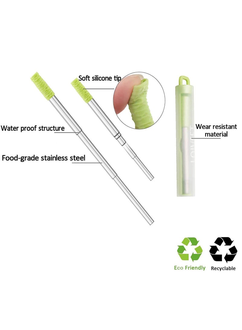 Portable Metal Straws with Silicone Tip, 3 Pack Reusable Collapsible Stainless Steel Straw Telescopic Straws Drinking Easy to Clean for Home or Travel Using(Blue&Green&Purple)