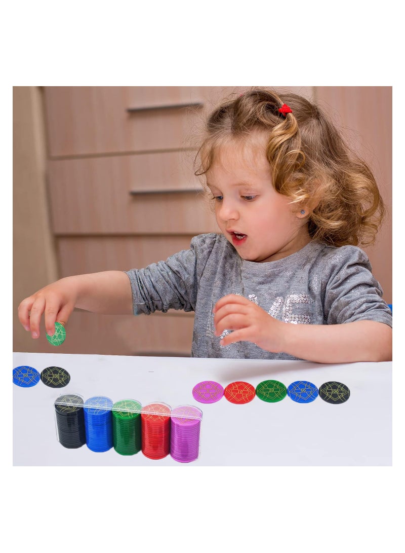 100 PCS Round Chips with Storage Box, 5 Color Large Plastic Round Chips Counting Numbers Teaching for Crafts Decoration, Plastic Counting Chips for Math