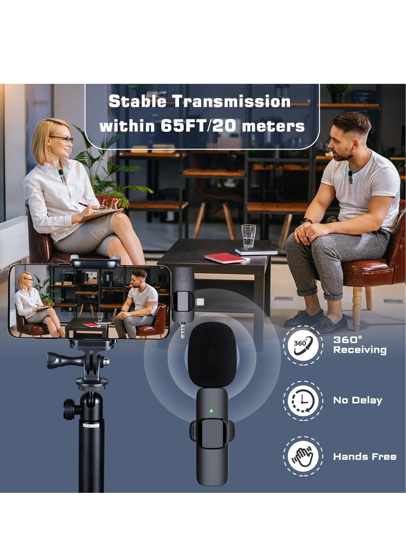 3 in 1 Wireless Lavalier Microphones for iPhone Android Phone Laptop Camera Plug-Play Mini Lav Mic with Noise Reduction for Video Recording Live Stream YouTube Vlog Presentation Interview