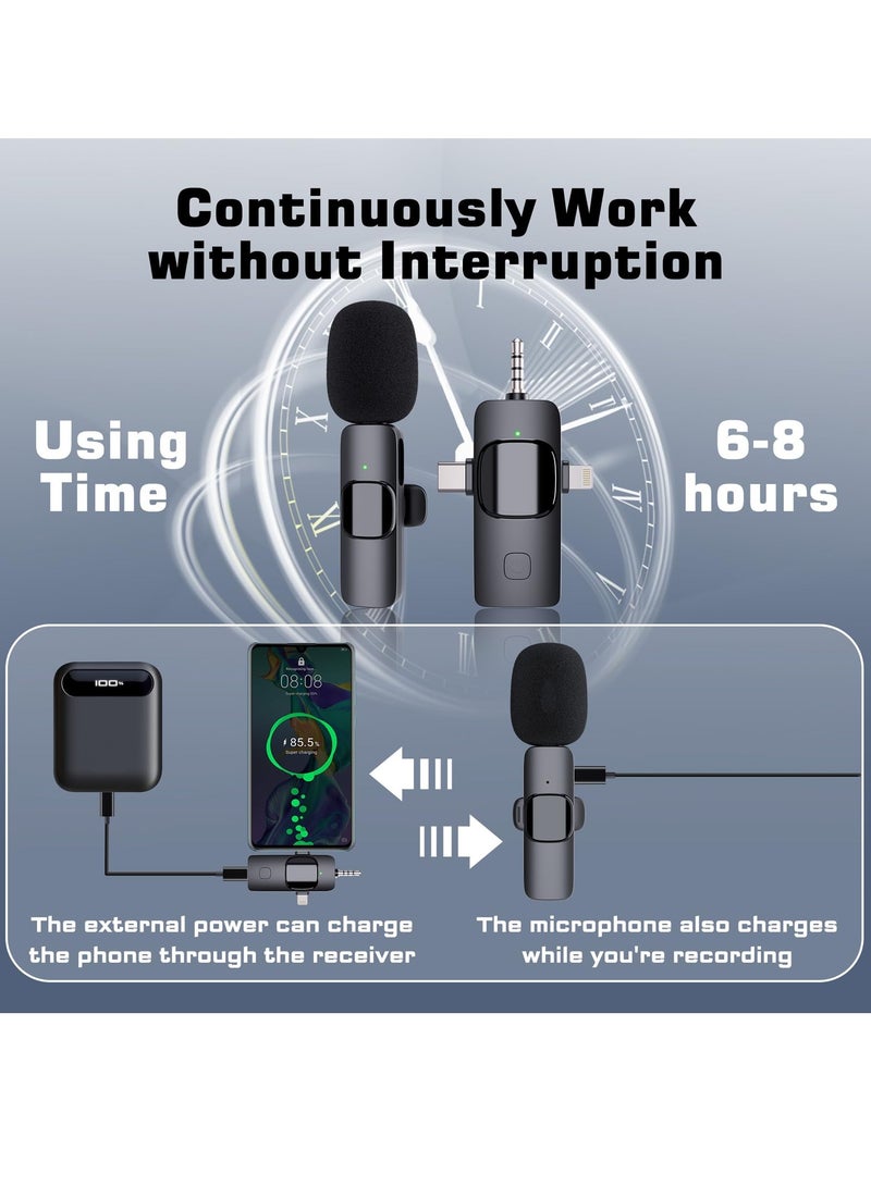 3 in 1 Wireless Lavalier Microphones for iPhone Android Phone Laptop Camera Plug-Play Mini Lav Mic with Noise Reduction for Video Recording Live Stream YouTube Vlog Presentation Interview