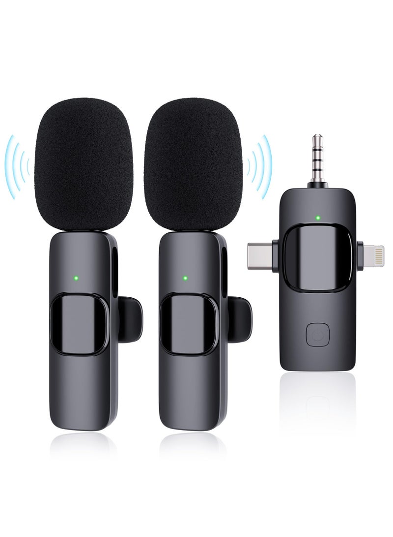 3 in 1 Wireless Lavalier Microphones for iPhone Android Phone Laptop Camera Plug-Play Mini Lav Mic with Noise Reduction for Video Recording Live Stream YouTube Vlog Presentation Interview