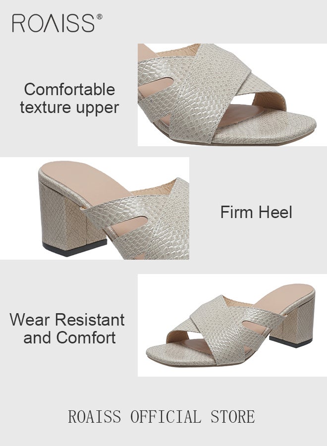 Versatile Square Toe Slip On Sandals for Women Open Toe High Thick Heels Shoes Fashionable New Pattern Outer Wear Sandal