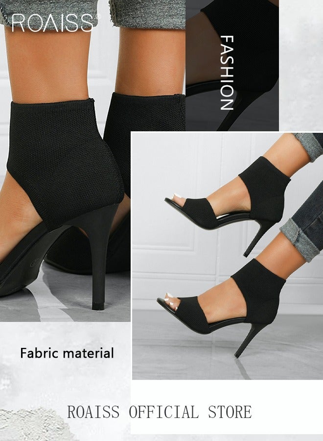 Minimalist Stiletto Heeled Shoes for Women Ankle Strap Sandals Ladies Elegant Peep Toe High Heels Heighting and Slimmming Woven Shoe