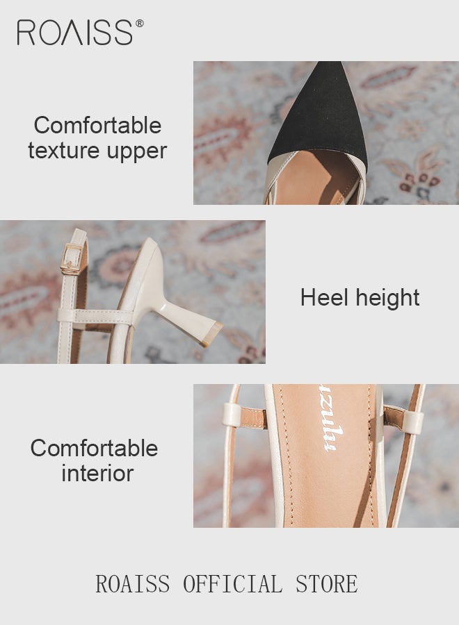 Elegant Pointed Toe Heels for Women Toe Back Slingback Sandals Versatile One Piece Strappy Thick Heel Shoes Suitable for Office Banquet