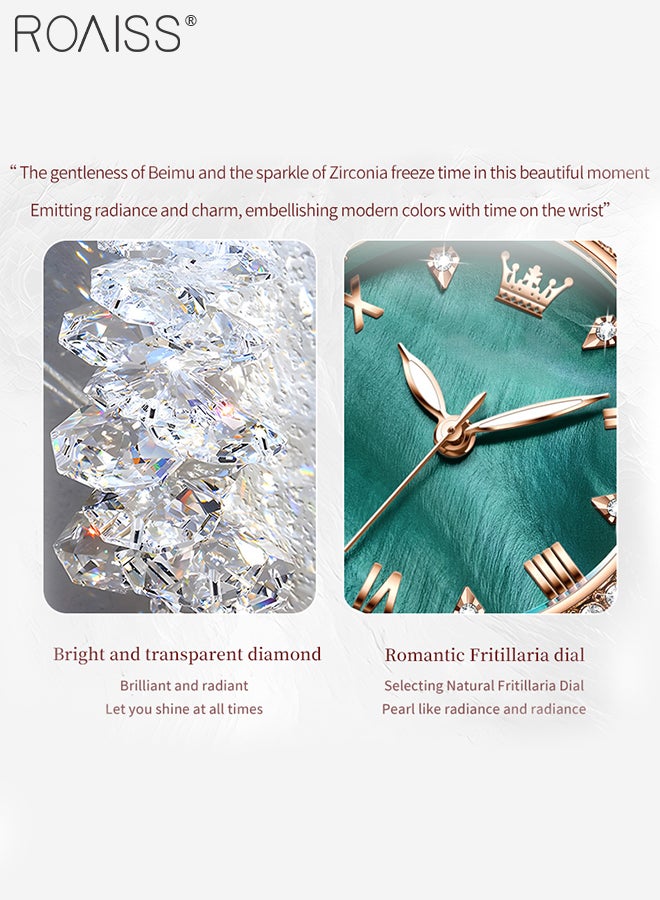 Women's Mermaid Strap Quartz Watch Analog Display Round Fritillaria Dial and Zirconia Diamonds Decoration Waterproof Luxurious Wristwatch as Gift for Ladies