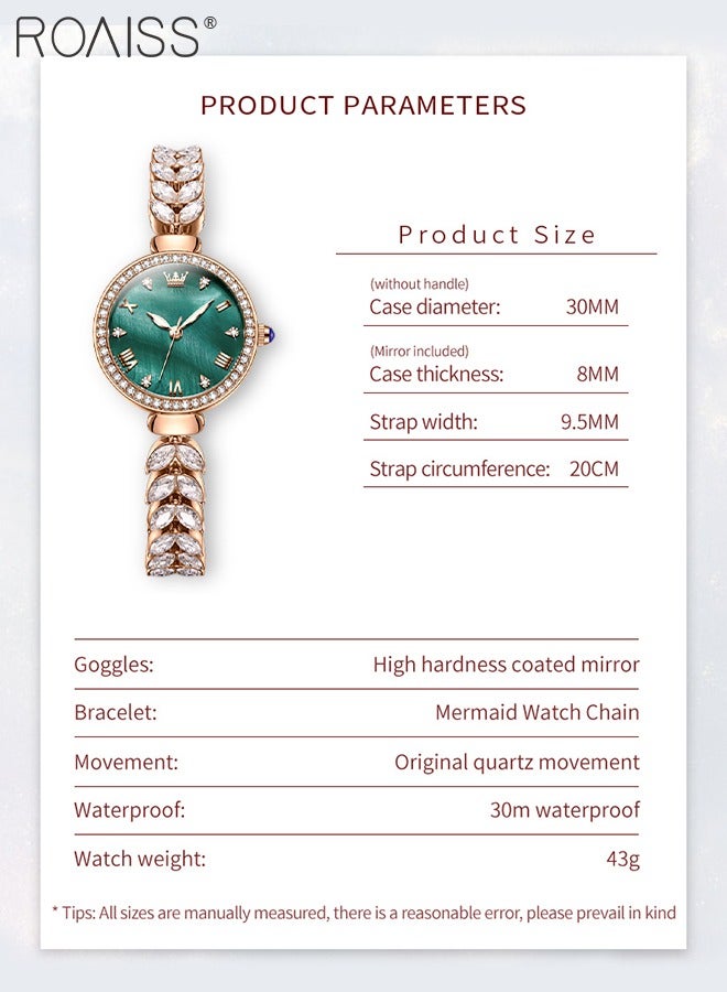 Women's Mermaid Strap Quartz Watch Analog Display Round Fritillaria Dial and Zirconia Diamonds Decoration Waterproof Luxurious Wristwatch as Gift for Ladies