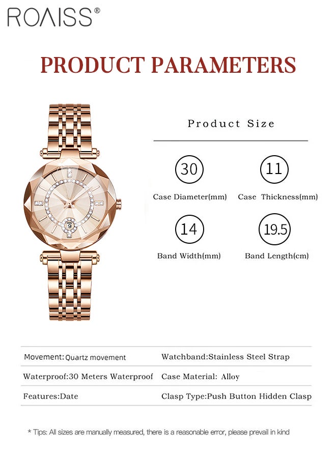 Women's Steel Strap Quartz Watch Analog Display Round Dial with Zirconium Diamonds Decoration and Rhombus Cut Design Waterproof Luxurious Wristwatch as Gift for Ladies