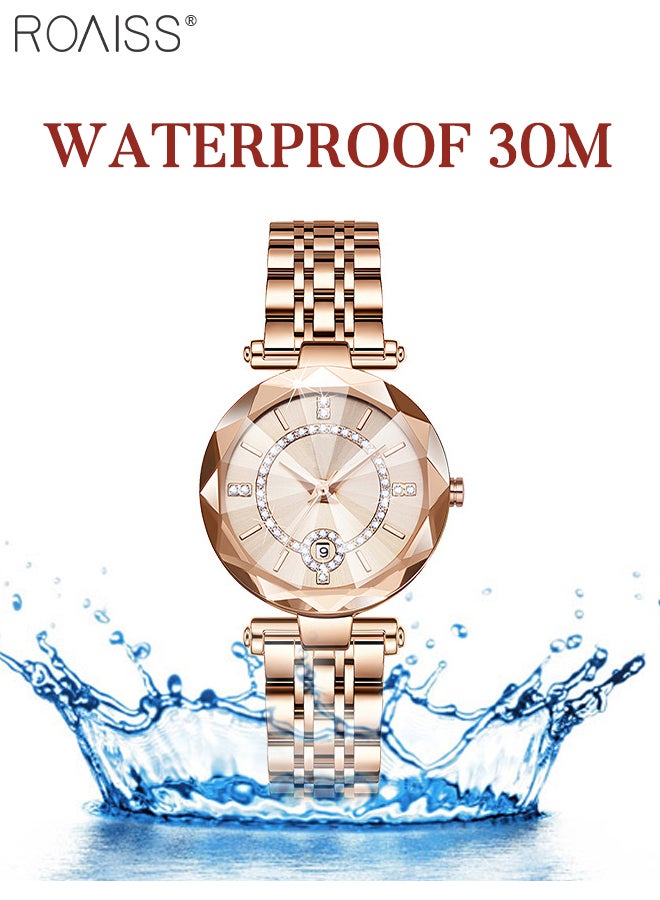 Women's Steel Strap Quartz Watch Analog Display Round Dial with Zirconium Diamonds Decoration and Rhombus Cut Design Waterproof Luxurious Wristwatch as Gift for Ladies