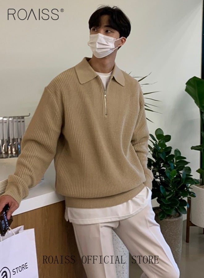 Men Half Zip Sweater Embrace the Timeless Charm of Japanese Retro Fashion with this Comfortable and Stylish V Neck Knit Pullover