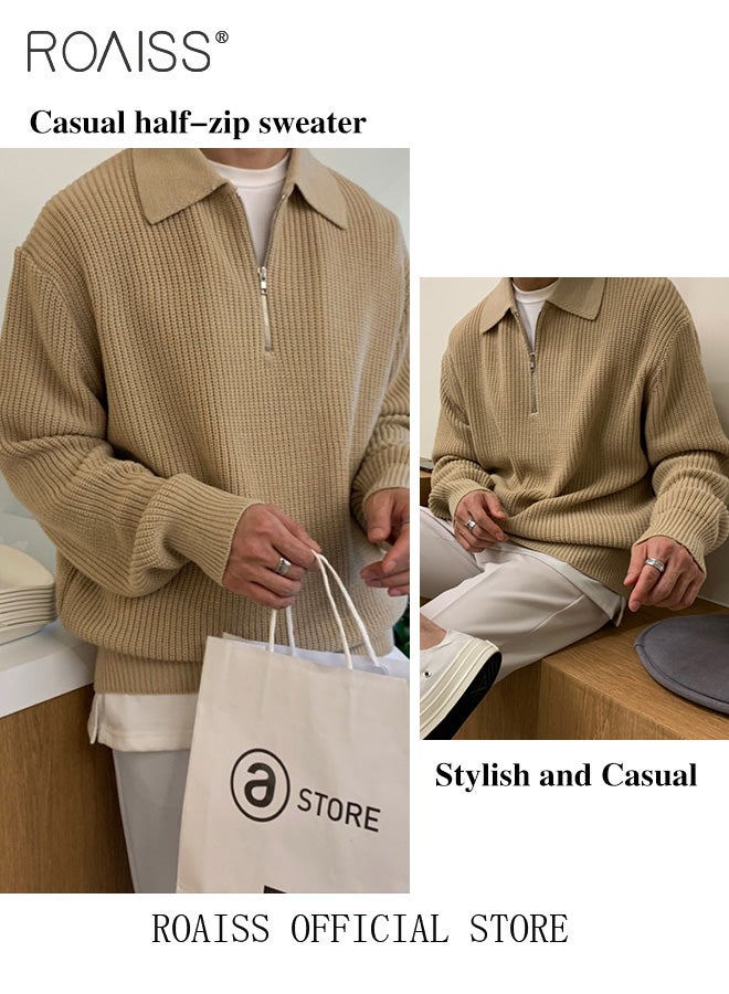 Men Half Zip Sweater Embrace the Timeless Charm of Japanese Retro Fashion with this Comfortable and Stylish V Neck Knit Pullover