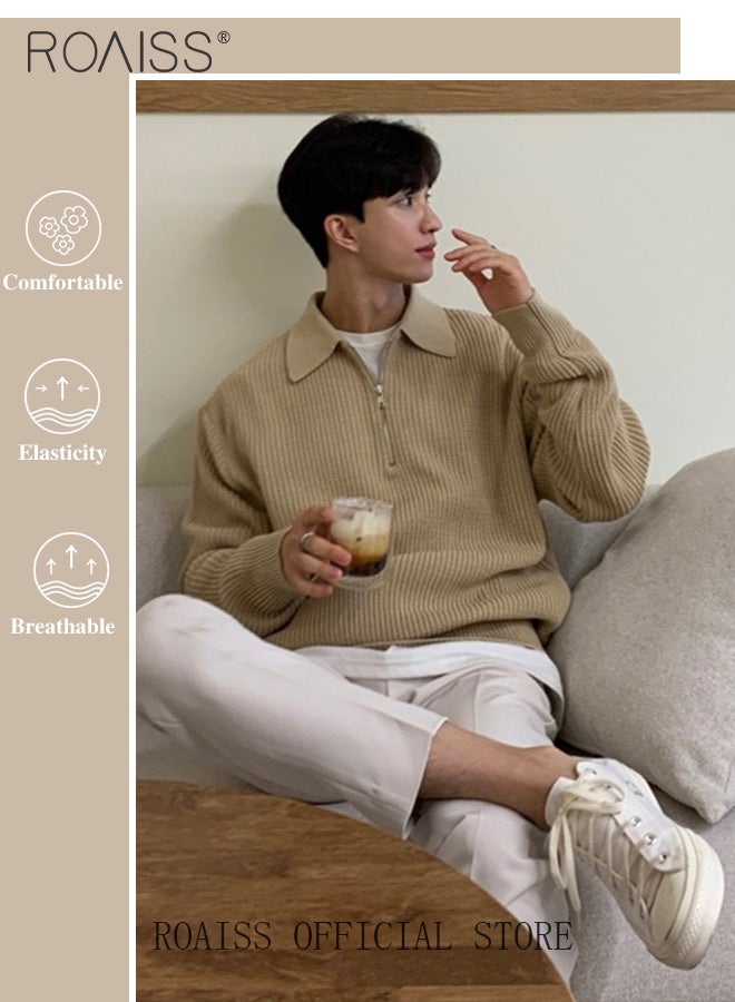 Men Half Zip Sweater Embrace the Timeless Charm of Japanese Retro Fashion with this Comfortable and Stylish V Neck Knit Pullover