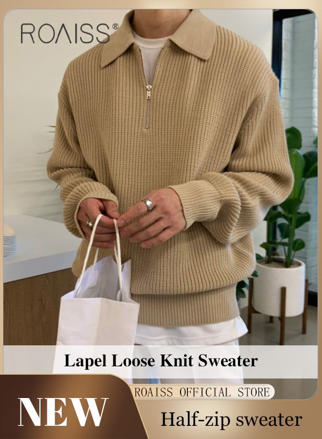 Men Half Zip Sweater Embrace the Timeless Charm of Japanese Retro Fashion with this Comfortable and Stylish V Neck Knit Pullover