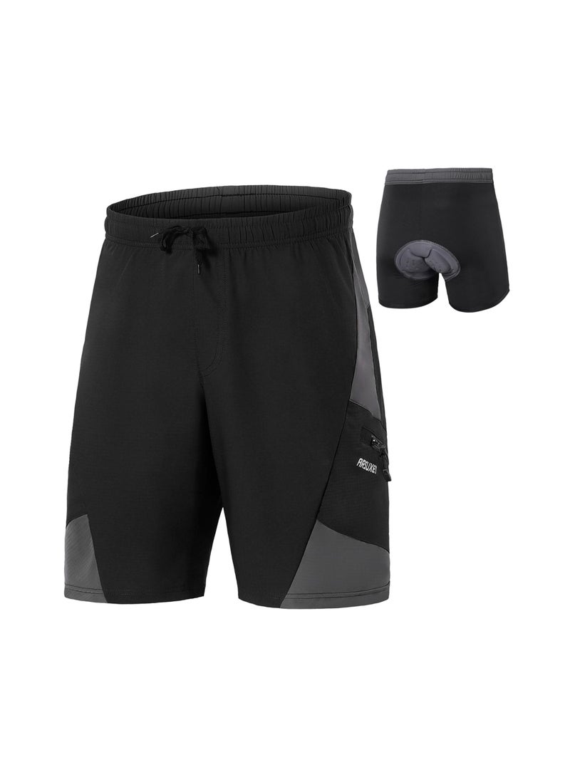 2 In 1 Padded Bike Shorts with Pockets Men Breathable Exercise Shorts for Training Biking Cycling L