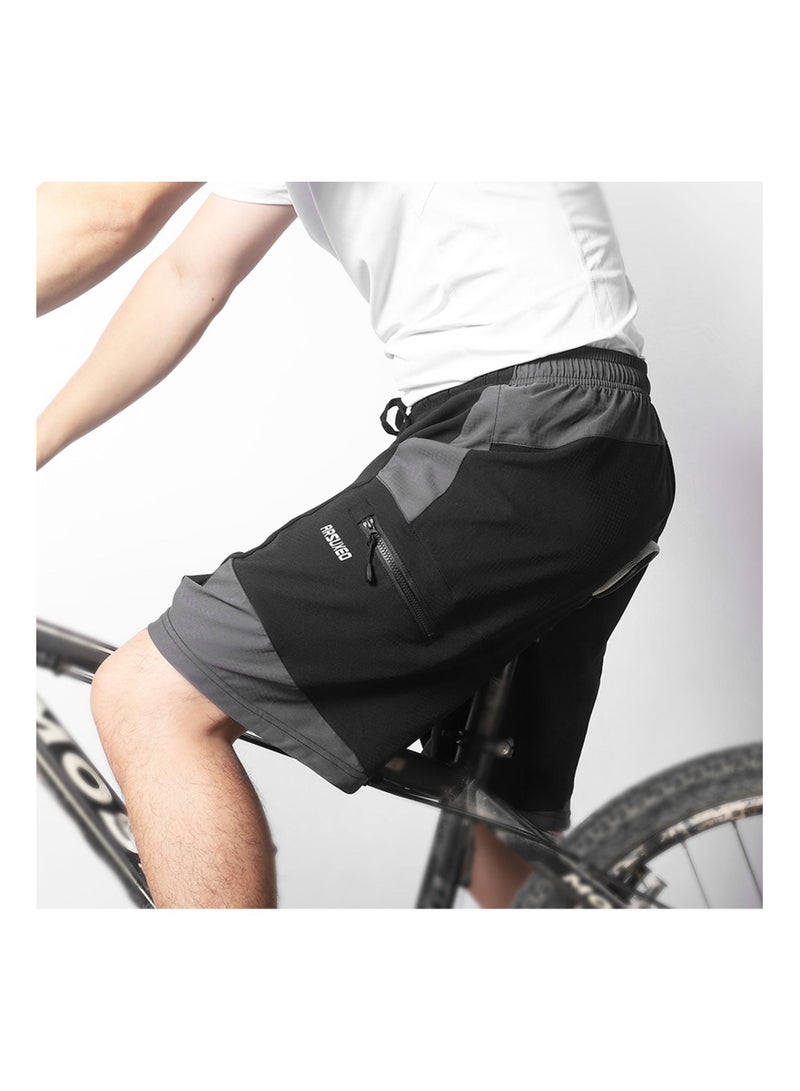 2 In 1 Padded Bike Shorts with Pockets Men Breathable Exercise Shorts for Training Biking Cycling L
