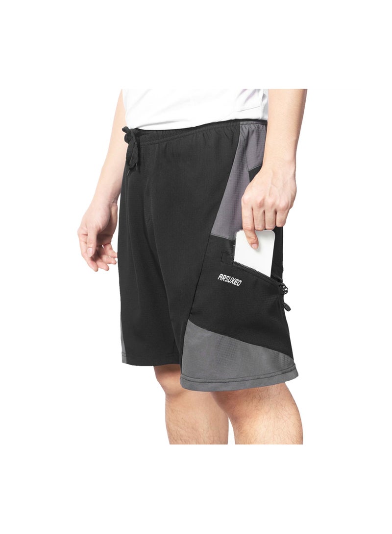 2 In 1 Padded Bike Shorts with Pockets Men Breathable Exercise Shorts for Training Biking Cycling L