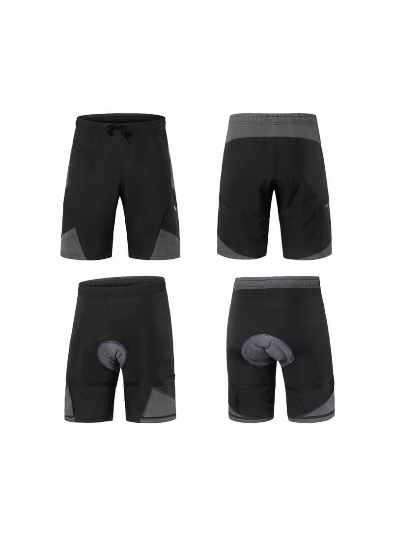 2 In 1 Padded Bike Shorts with Pockets Men Breathable Exercise Shorts for Training Biking Cycling L
