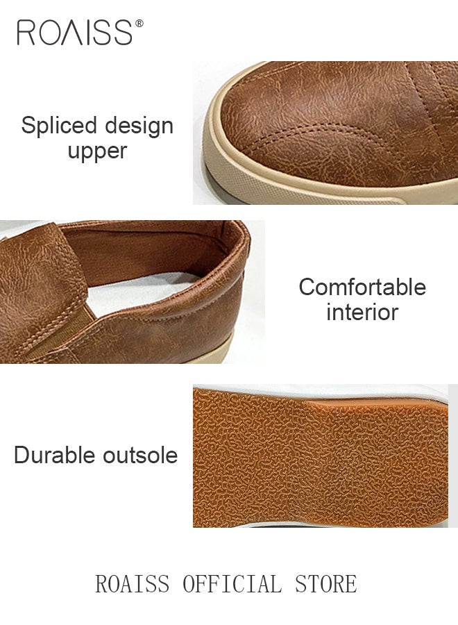 Slip On Loafer for Men Elevator Shoes Pu Leather Round Toe Sneakers Low Cut Breathable and Wear Resistant Flat Loafers