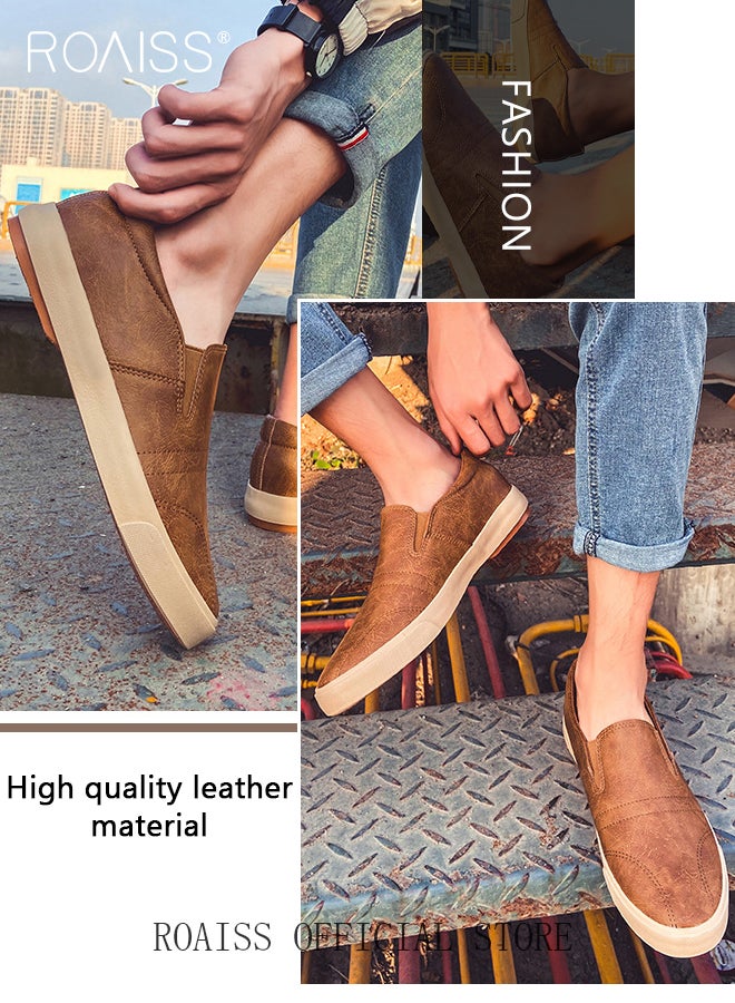 Slip On Loafer for Men Elevator Shoes Pu Leather Round Toe Sneakers Low Cut Breathable and Wear Resistant Flat Loafers