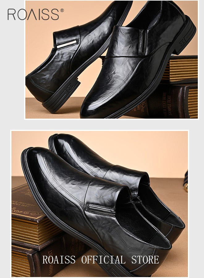 Men Business Formal Leather Shoes Genuine Leather British Style Slip On Casual Shoes Breathable and Wear Resistant