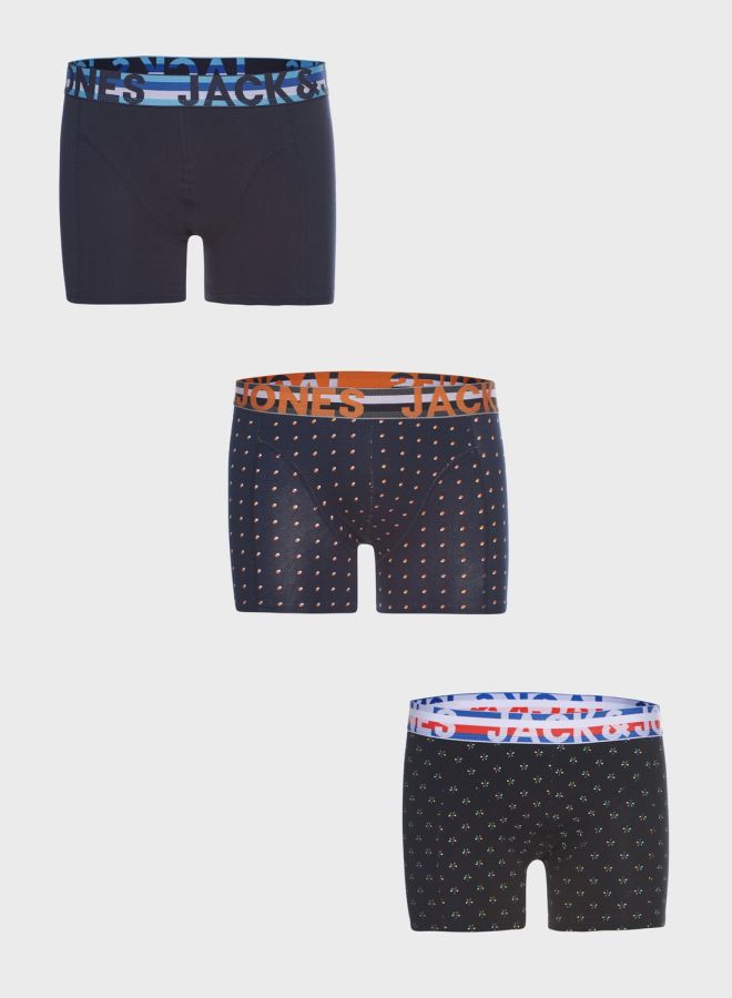 3 Pack Printed Trunks Blue/Black/Orange
