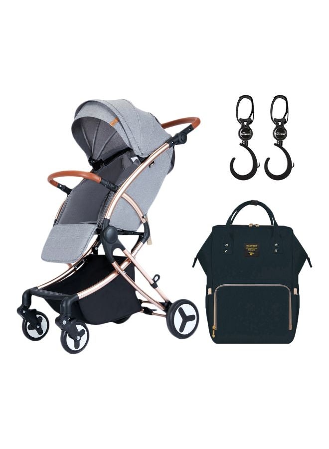 A1 Feather Lite Stroller With Sunveno Diaper Bag - Black And Hooks Grey