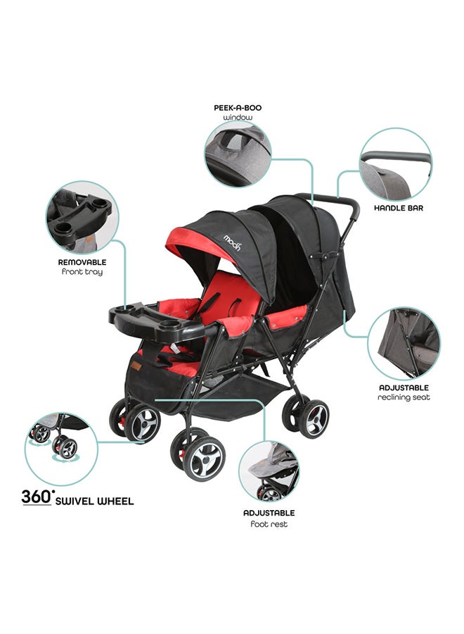 Pair Twin Stroller -  Fire Red