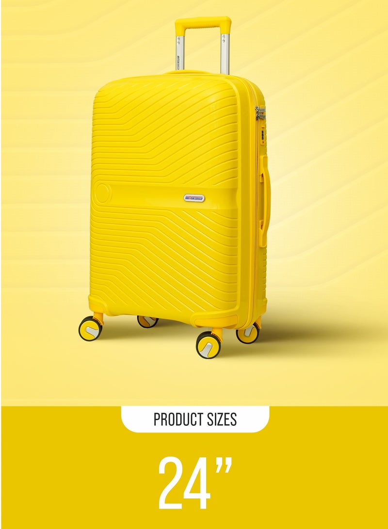 Polypropylene Spinner Check In Medium Luggage Trolley 24 Inch Yellow