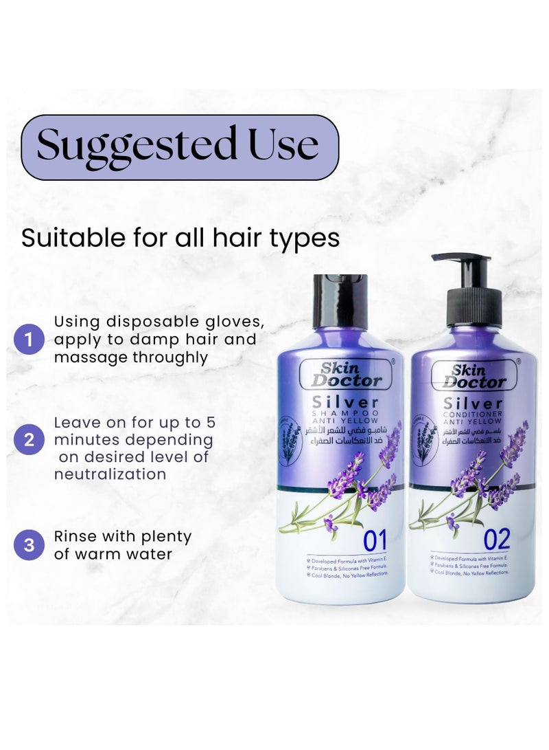 Silver Shampoo & Conditioner  - Anti-Yellow Formula for Bright - Vibrant Hair - Smooth and Silky Texture - Preserves Hair Color - Gentle Cleansing 500 nl