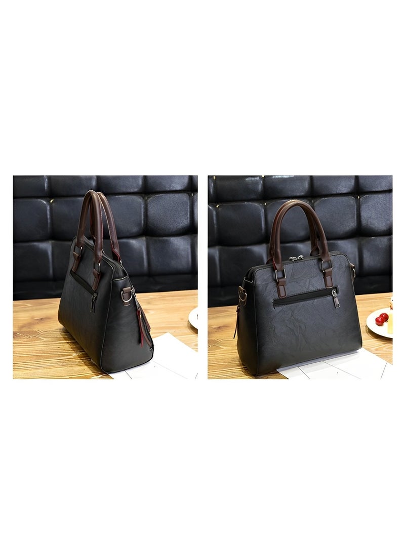 Women's Leather Tote Handbag Crossbody Bags with Little fox Pendant Satchel Shoulder Bag with Adjustable Strap & Large Capacity Trendy Commute Handbag