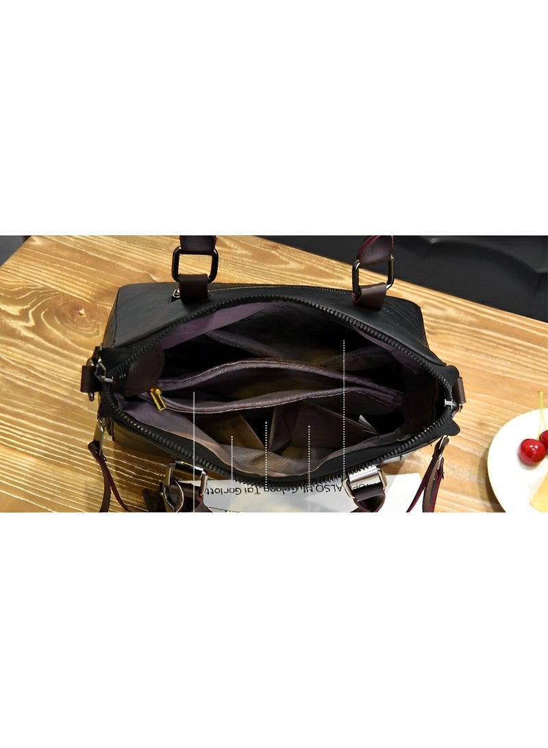 Women's Leather Tote Handbag Crossbody Bags with Little fox Pendant Satchel Shoulder Bag with Adjustable Strap & Large Capacity Trendy Commute Handbag